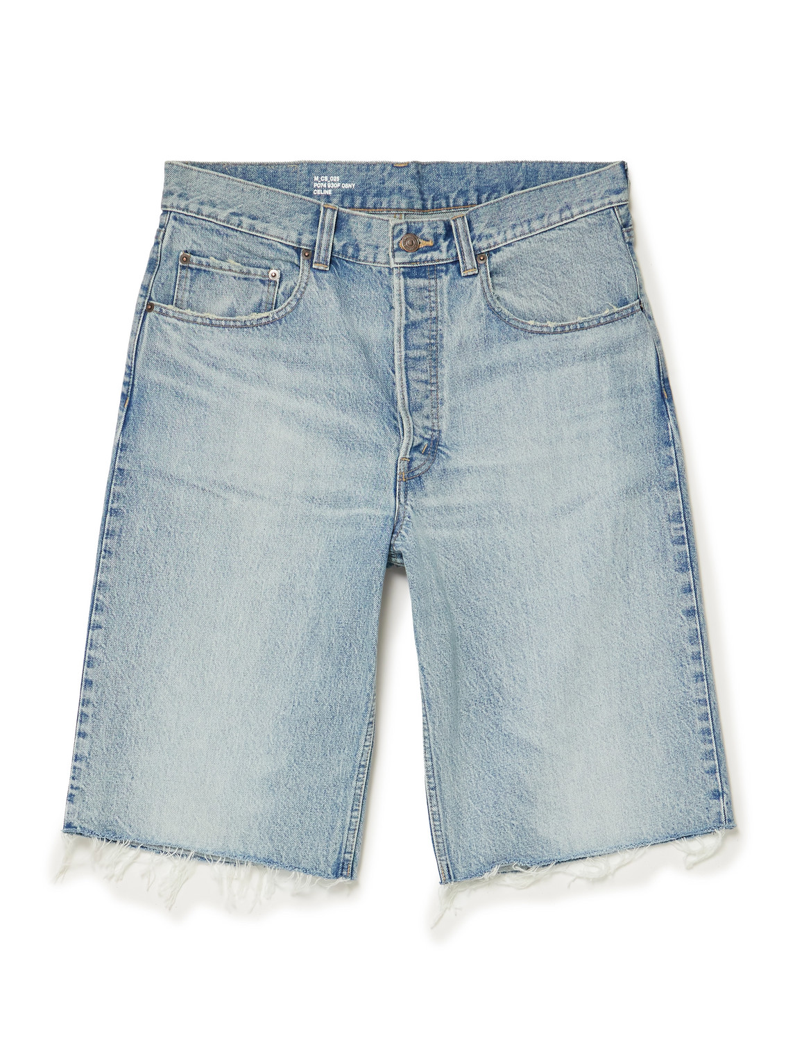 Celine Straight-leg Frayed Denim Bermuda Shorts In Blue