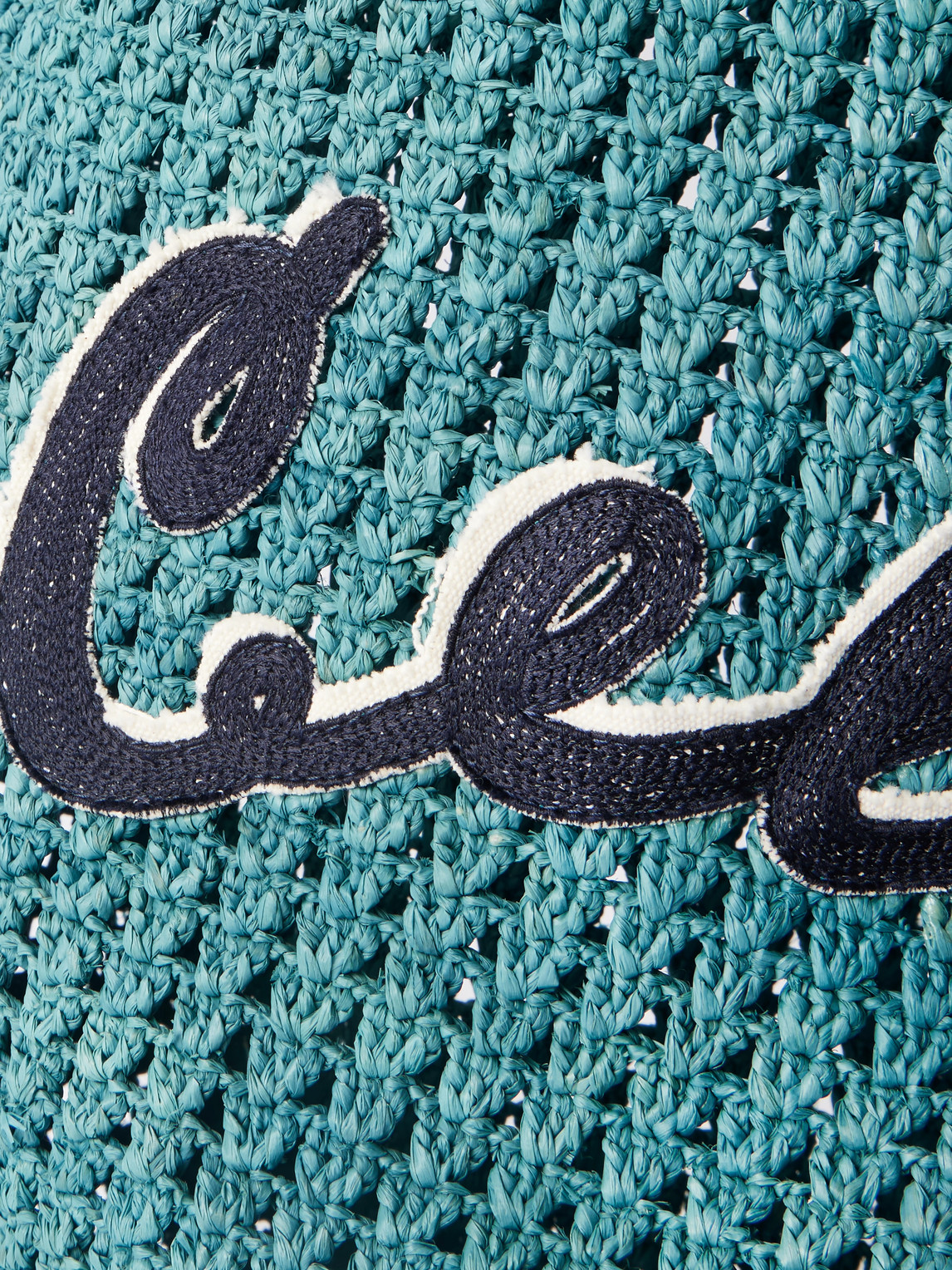 Celine Logo-appliquéd Raffia Tote Bag In Blue