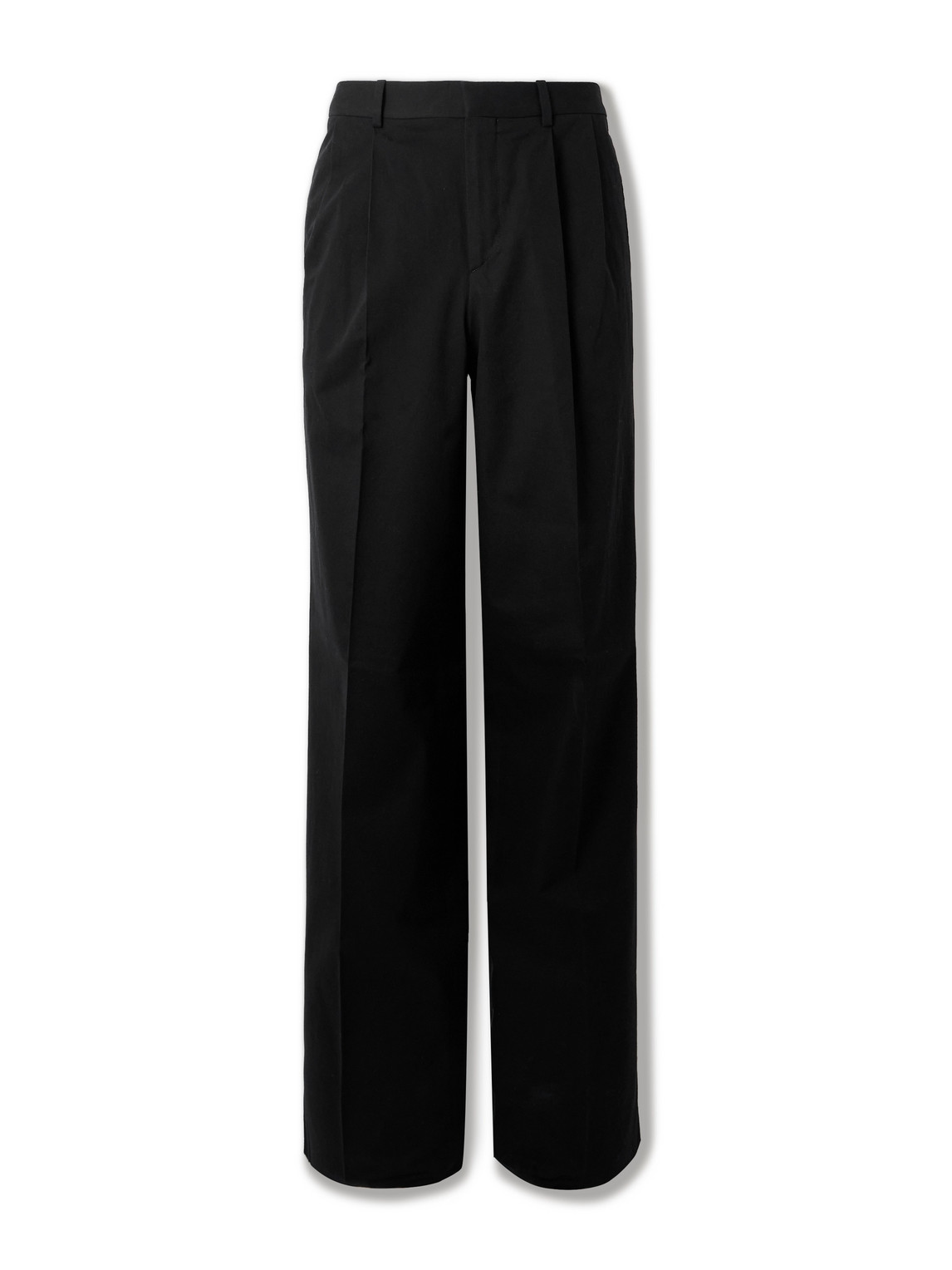 Celine Straight-leg Pleated Cotton-twill Trousers In Black