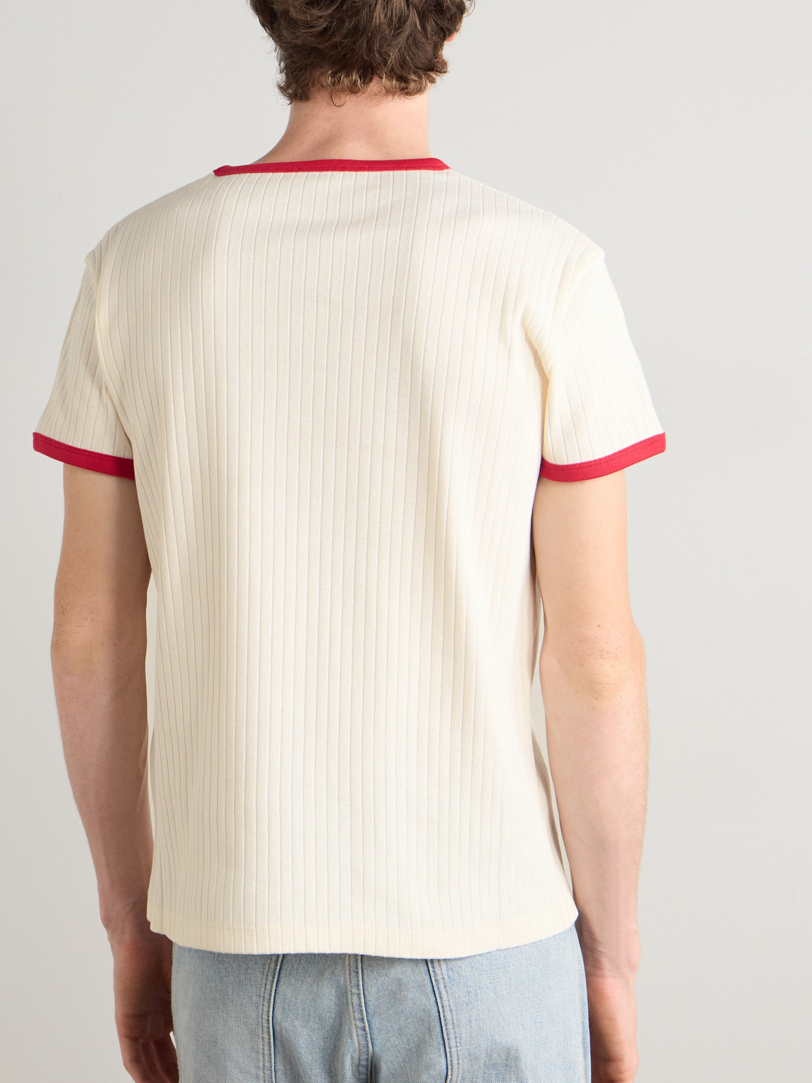 Celine Slim-fit Printed Ribbed Cotton-jersey T-shirt In Neutral