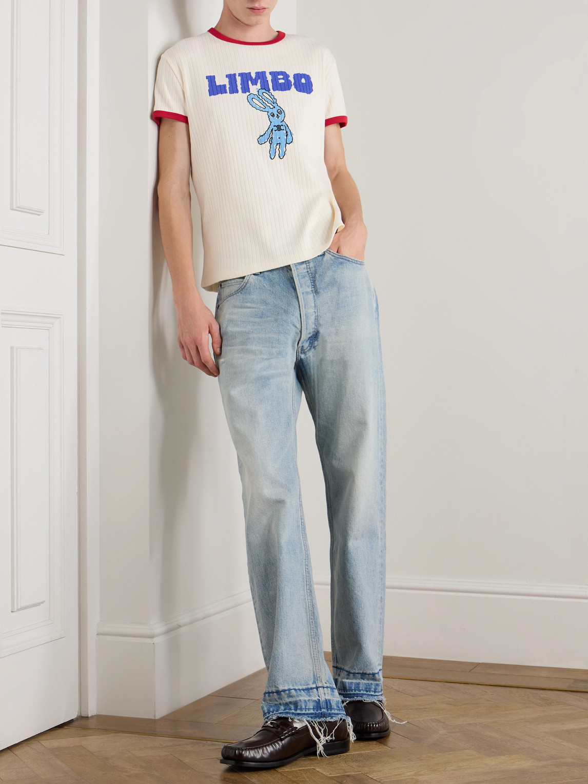 Celine Slim-fit Printed Ribbed Cotton-jersey T-shirt In Neutral
