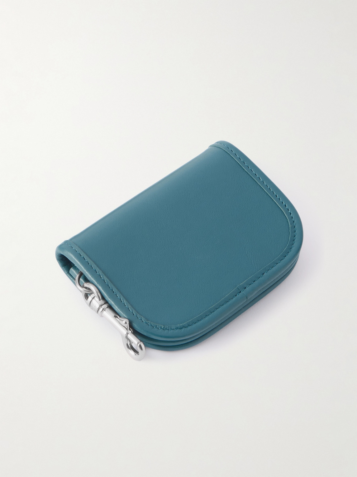Celine Nano Logo-embellished Leather And Silver-tone Keyring Wallet In Blue