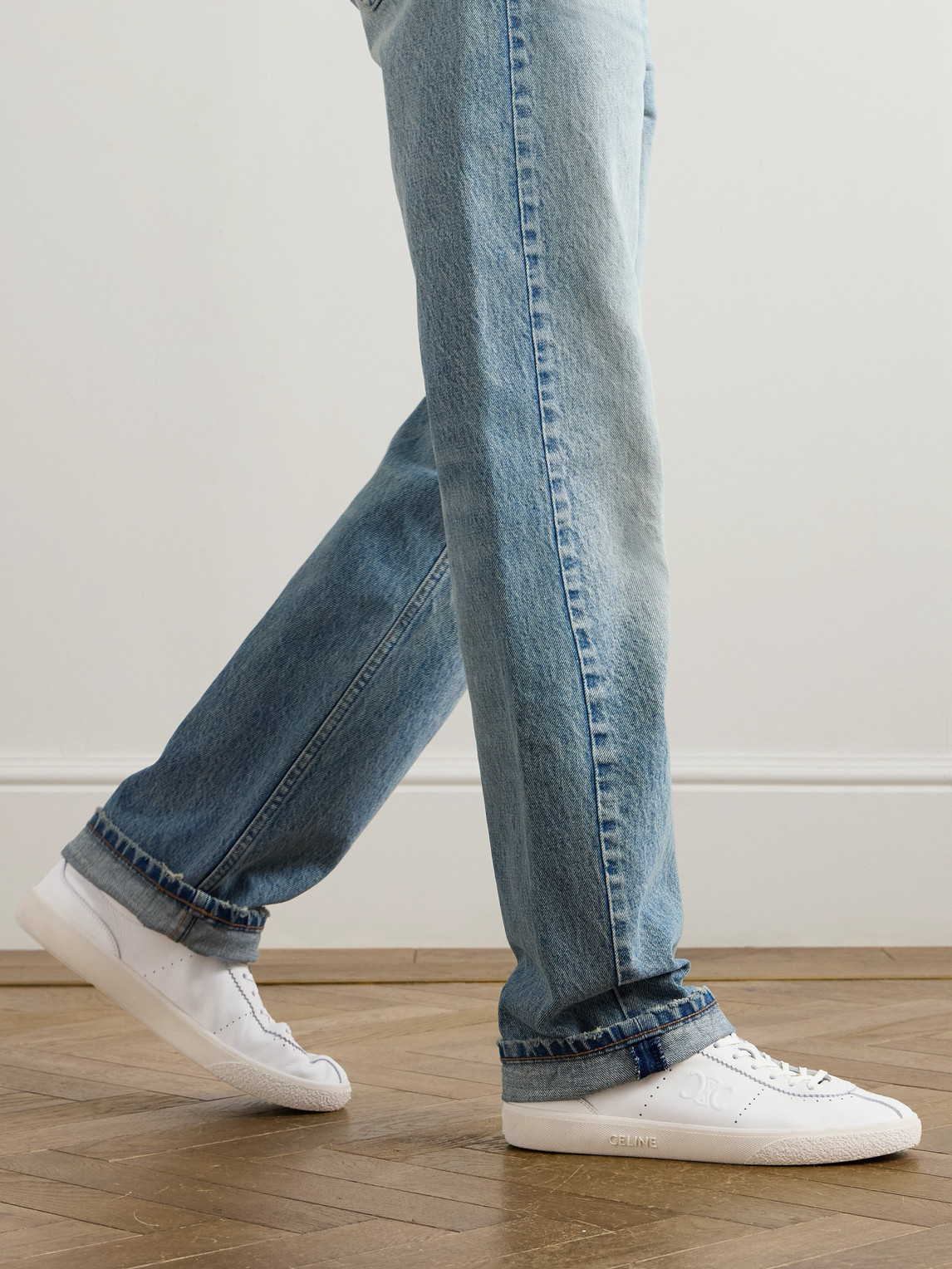 Celine Low Lace-up Sneakers With Triomphe In White