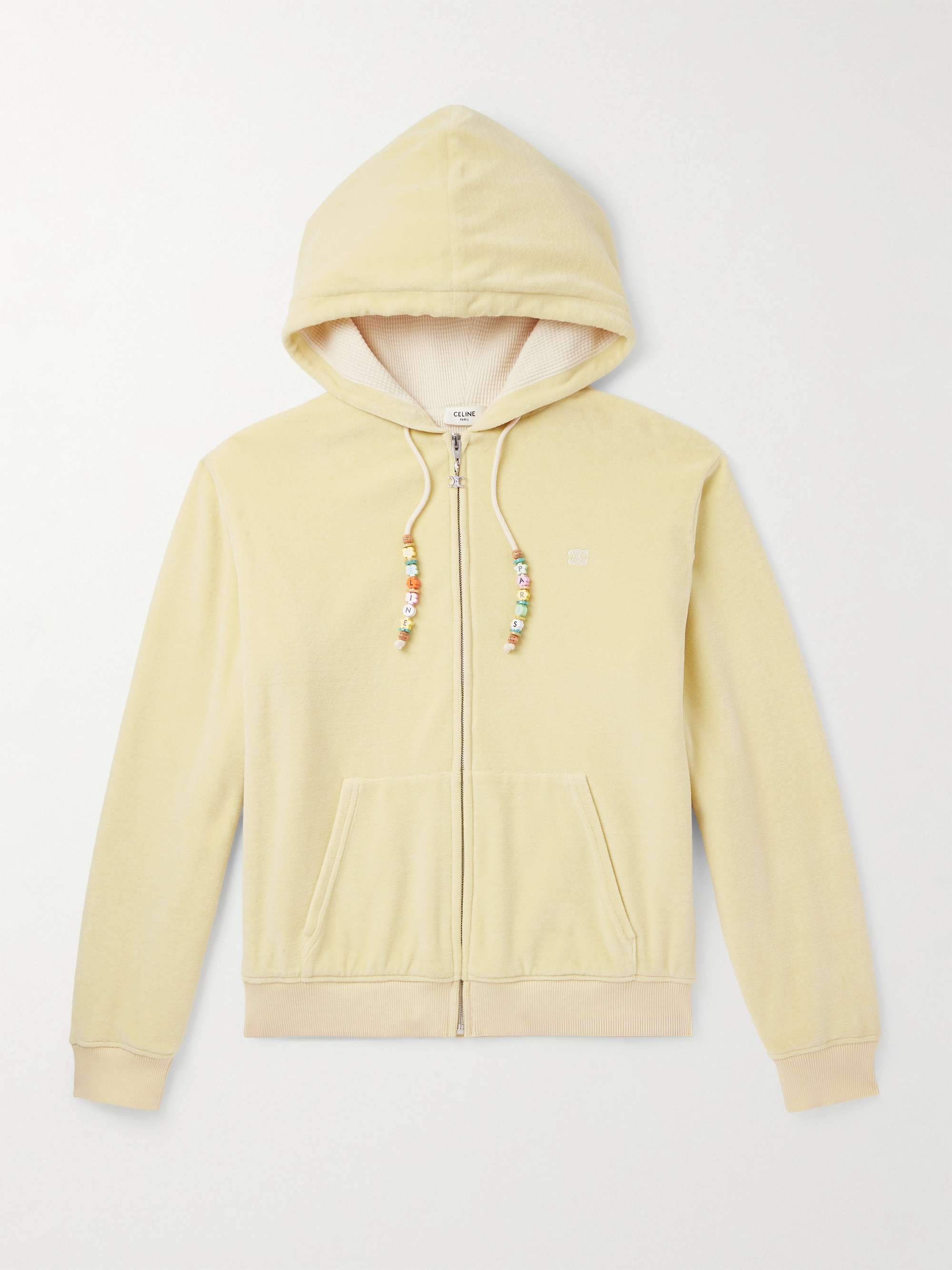 CELINE HOMME Logo-Embroidered Cotton-Blend Velour Zip-Up