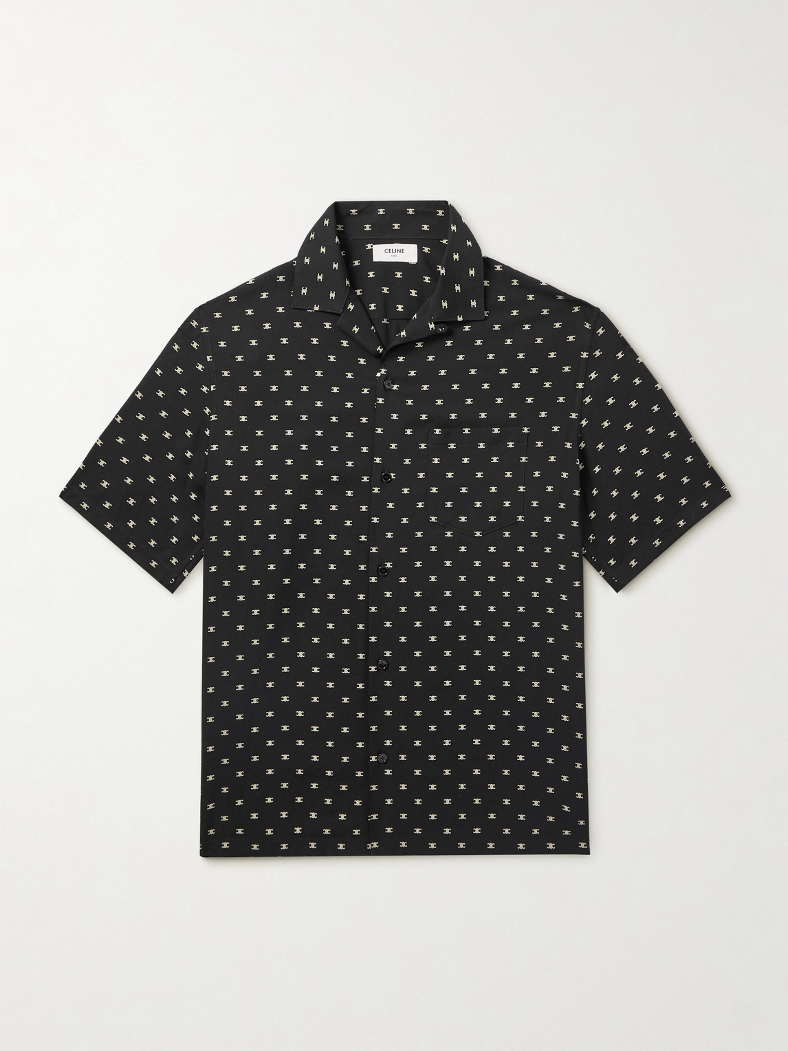 Convertible-Collar Logo-Print Silk-Satin Shirt
