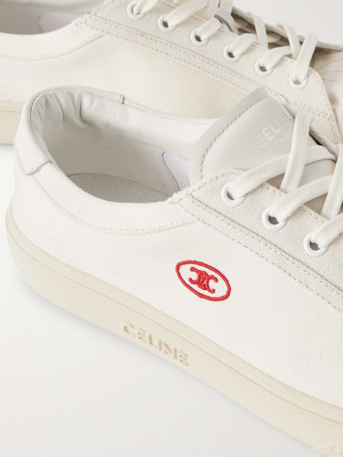 Celine Lou Low-top Lace-up Sneaker With Triomphe Application In Canvas And Calfskin In White