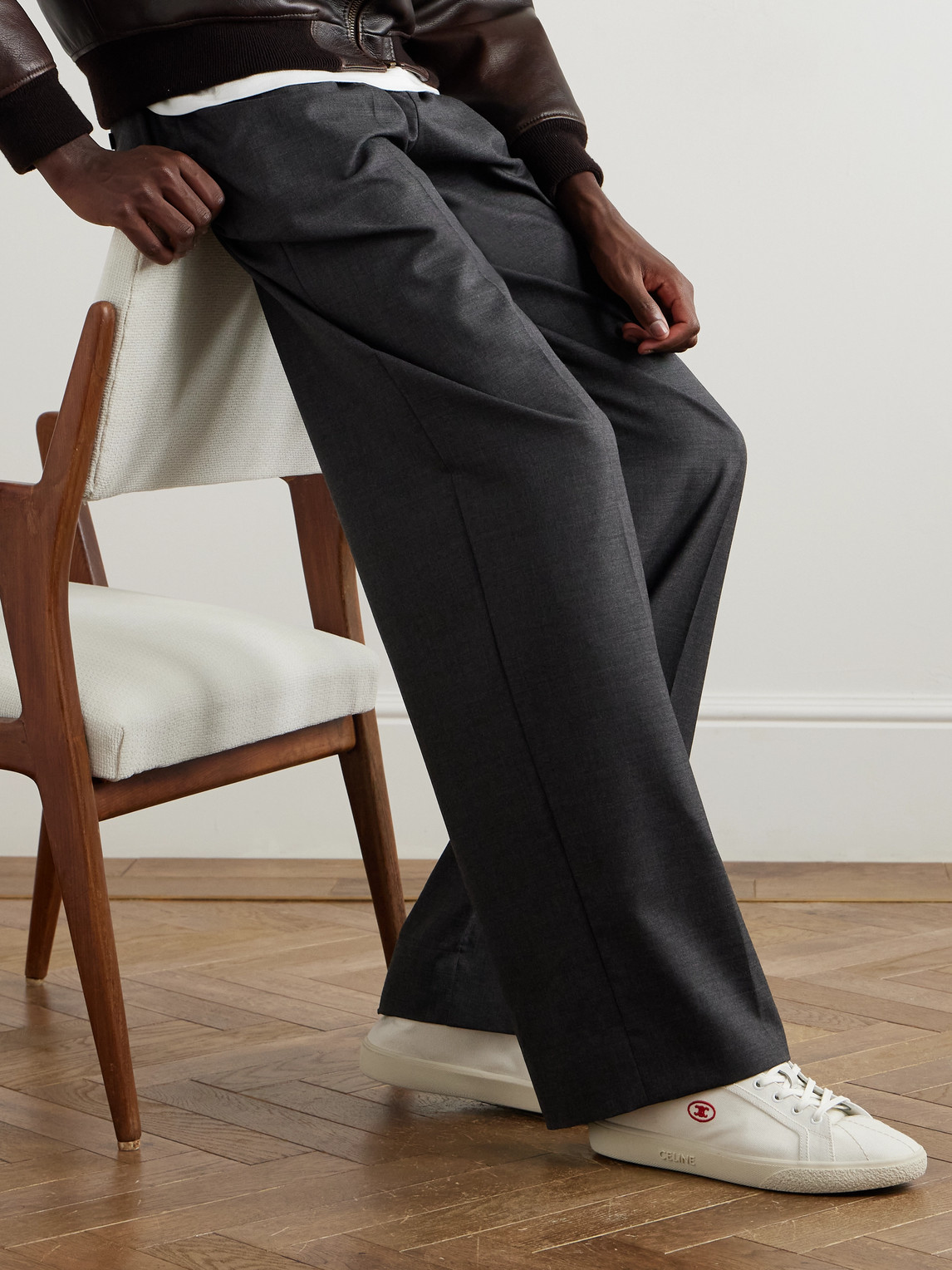 Celine Lou Low-top Lace-up Sneaker With Triomphe Application In Canvas And Calfskin In White