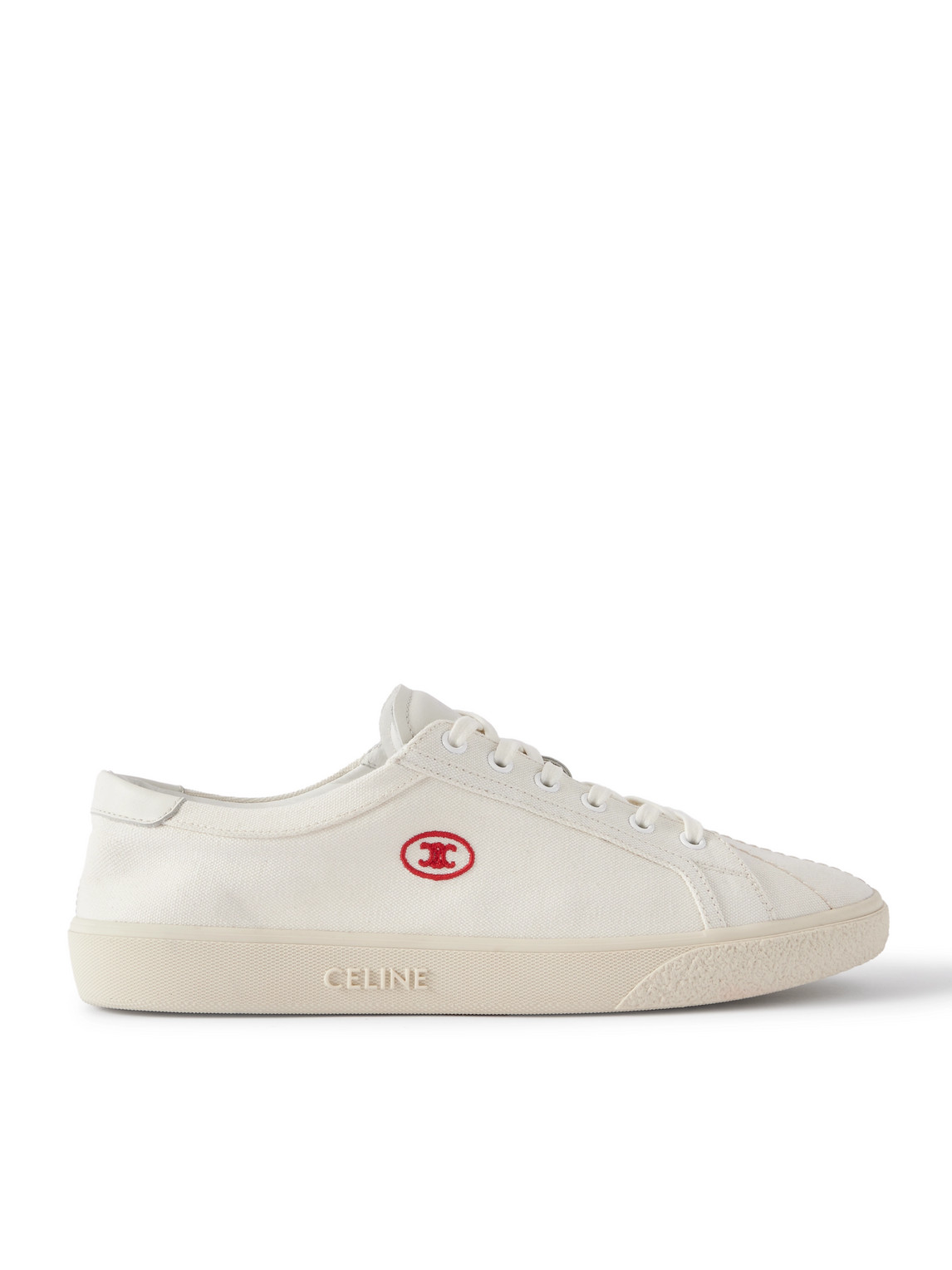 Celine Lou Low-top Lace-up Sneaker With Triomphe Application In Canvas And Calfskin In White