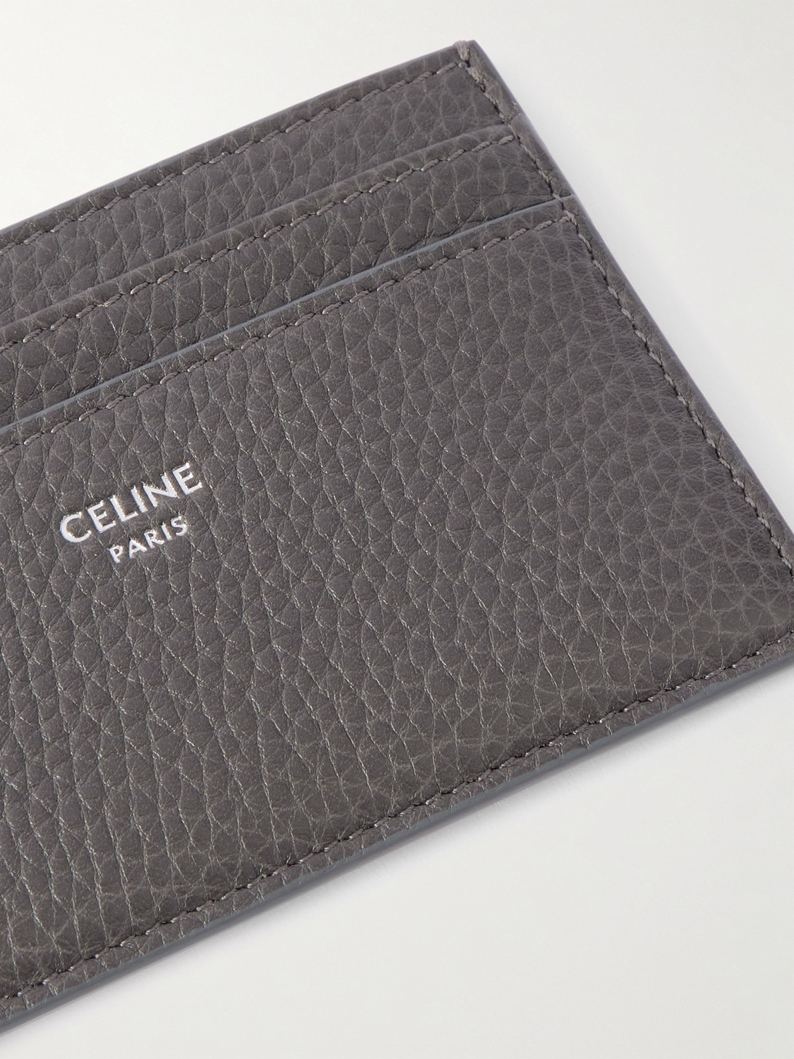 Celine Logo-detailed Full-grain Leather Cardholder In Gray
