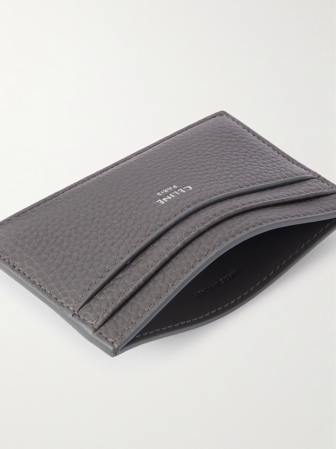 Celine Logo-detailed Full-grain Leather Cardholder In Gray