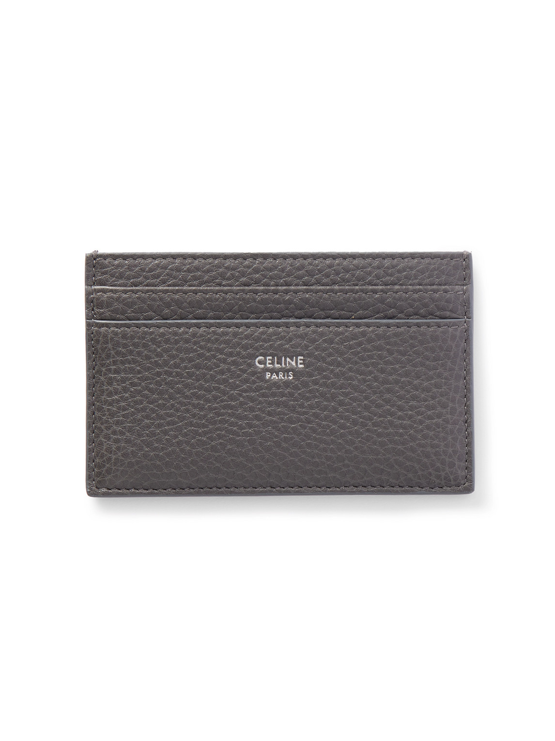 Celine Logo-detailed Full-grain Leather Cardholder In Gray