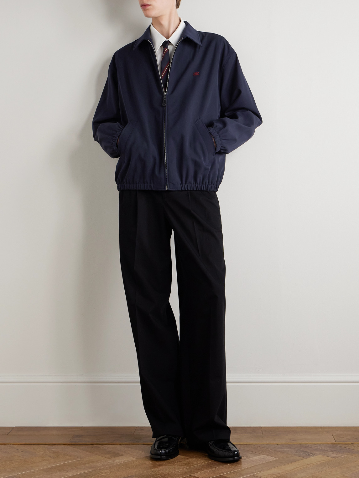 Celine Logo-embroidered Wool And Cotton-blend Gabardine Blouson Jacket In Blue