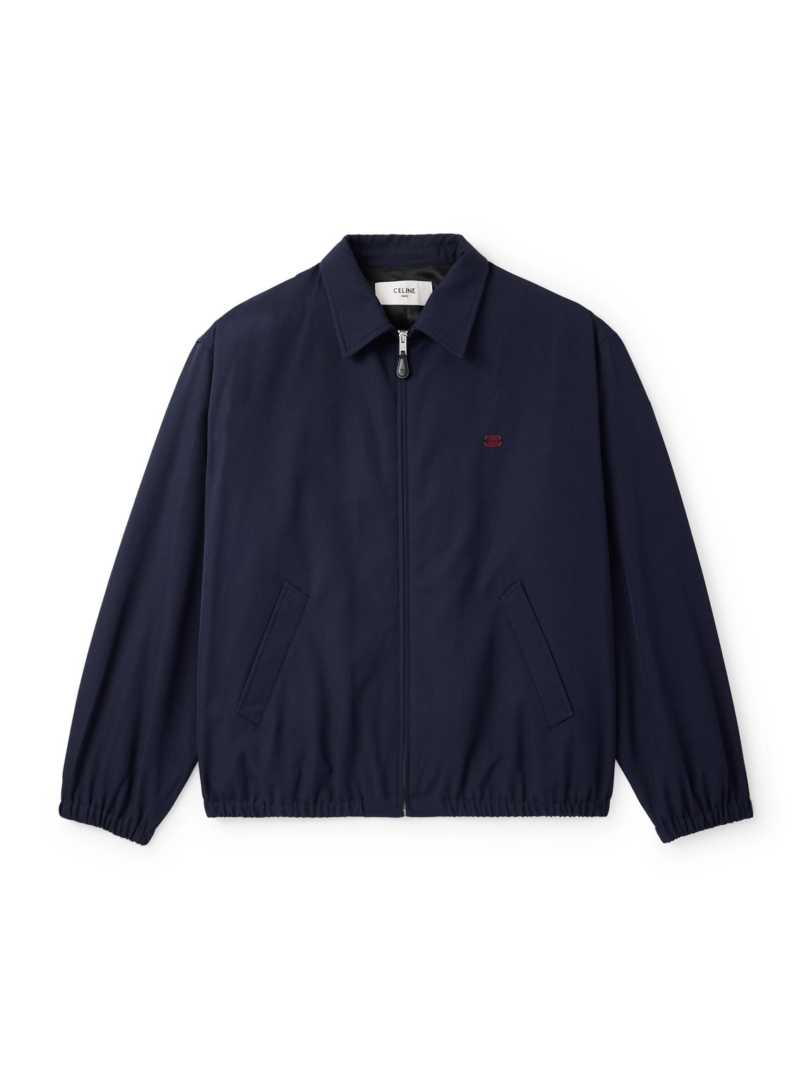 Celine Logo-embroidered Wool And Cotton-blend Gabardine Blouson Jacket In Blue