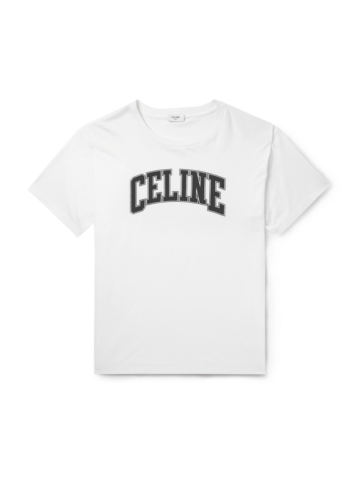 Celine Logo-flocked Cotton-jersey T-shirt In White