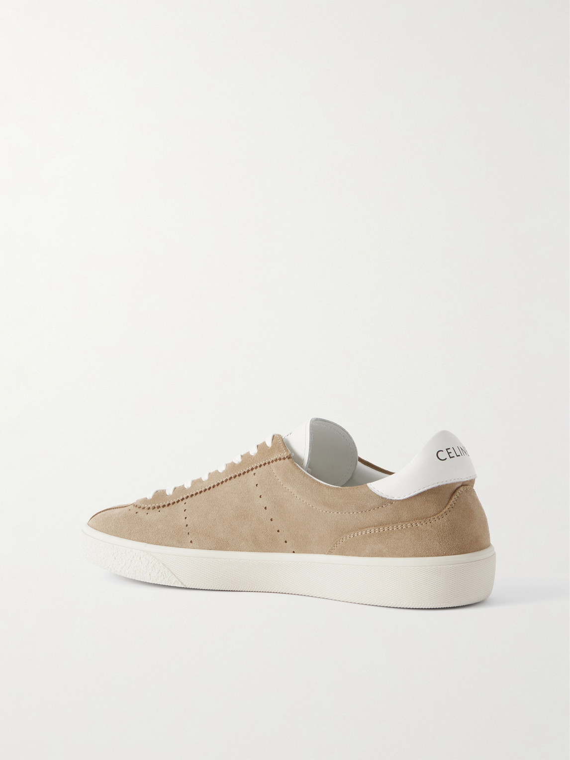 Celine Logo-embossed Leather-trimmed Suede Sneakers In Neutral