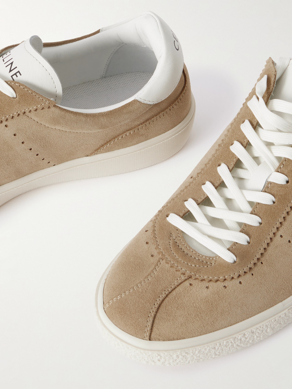Celine Logo-embossed Leather-trimmed Suede Sneakers In Neutral