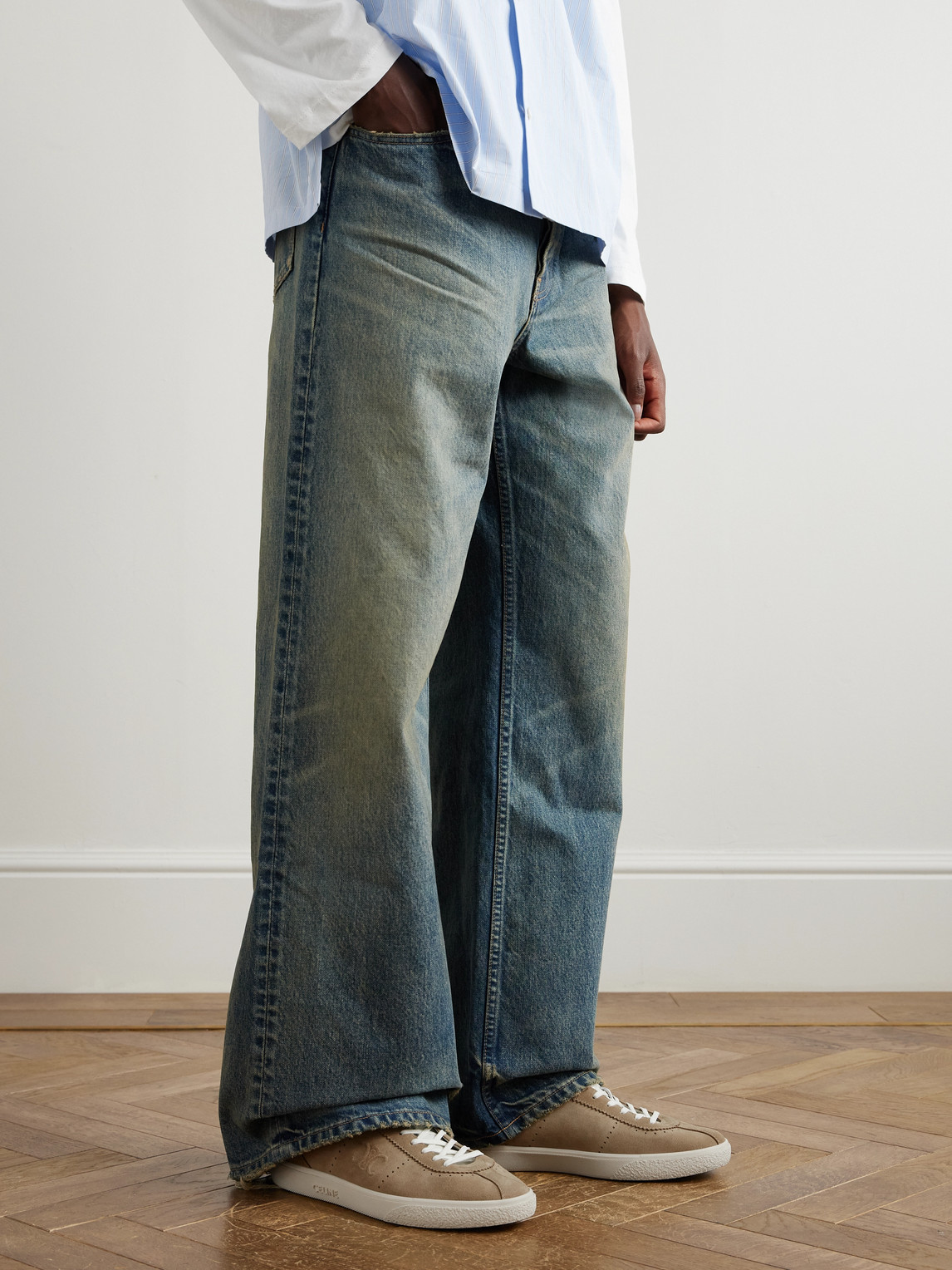 Celine Logo-embossed Leather-trimmed Suede Sneakers In Neutral