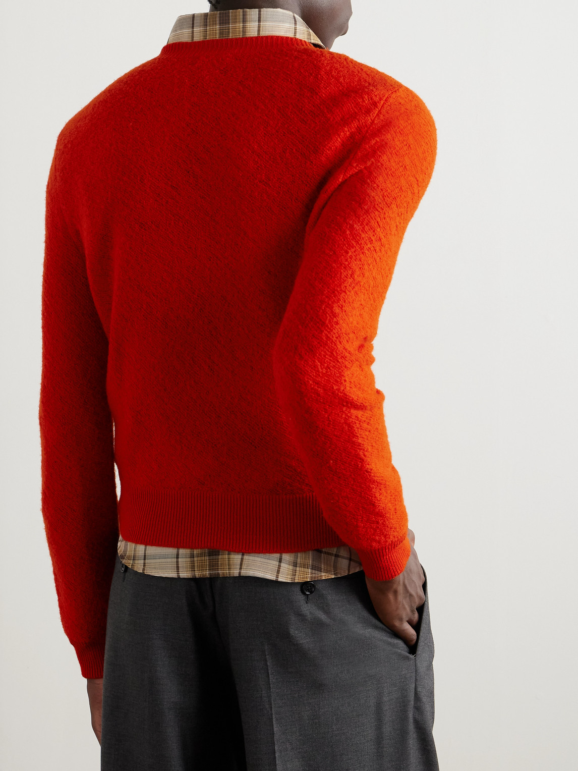 Celine Logo-embroidered Open-knit Wool Sweater In Red