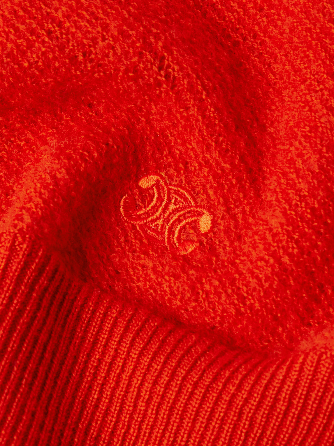 Celine Logo-embroidered Open-knit Wool Sweater In Red