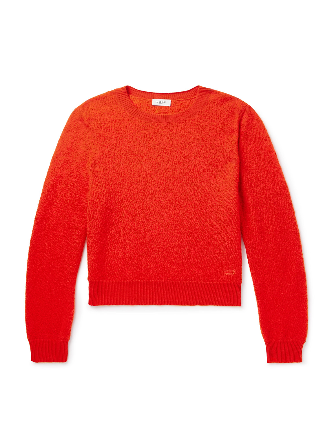 Celine Logo-embroidered Open-knit Wool Sweater In Red