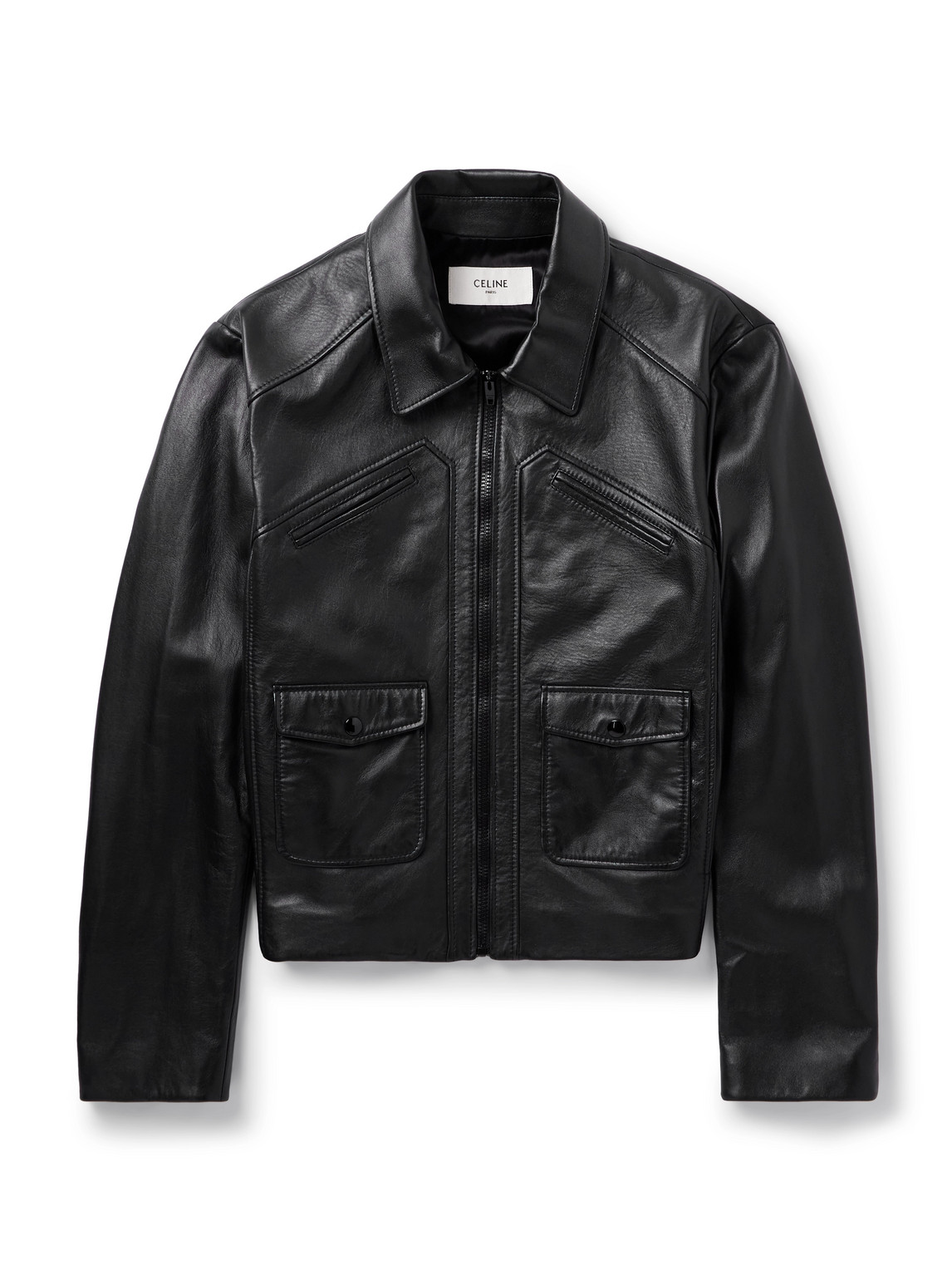 Celine Panelled Leather Jacket In Black