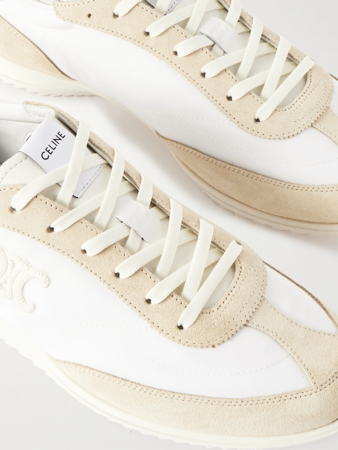 Celine Triomph Low Lace-up Sneaker With Suede Panels In White