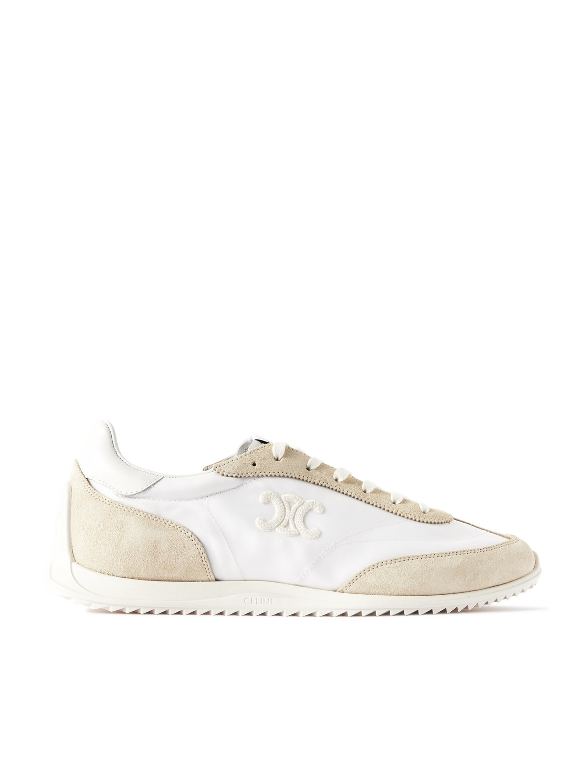 Celine Triomph Low Lace-up Sneaker With Suede Panels In White