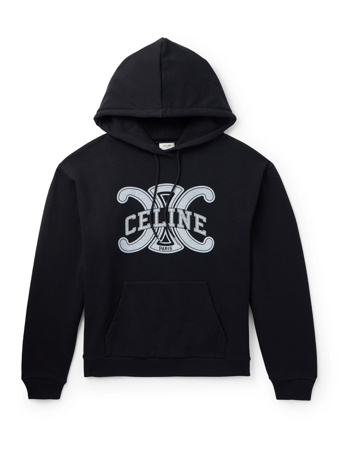 Celine Logo-print Cotton-jersey Hoodie In Black