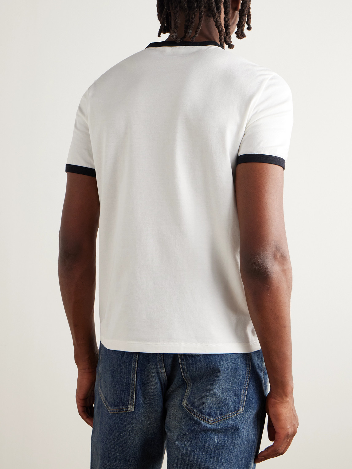 Celine Slim-fit Logo-flocked Cotton-jersey T-shirt In White