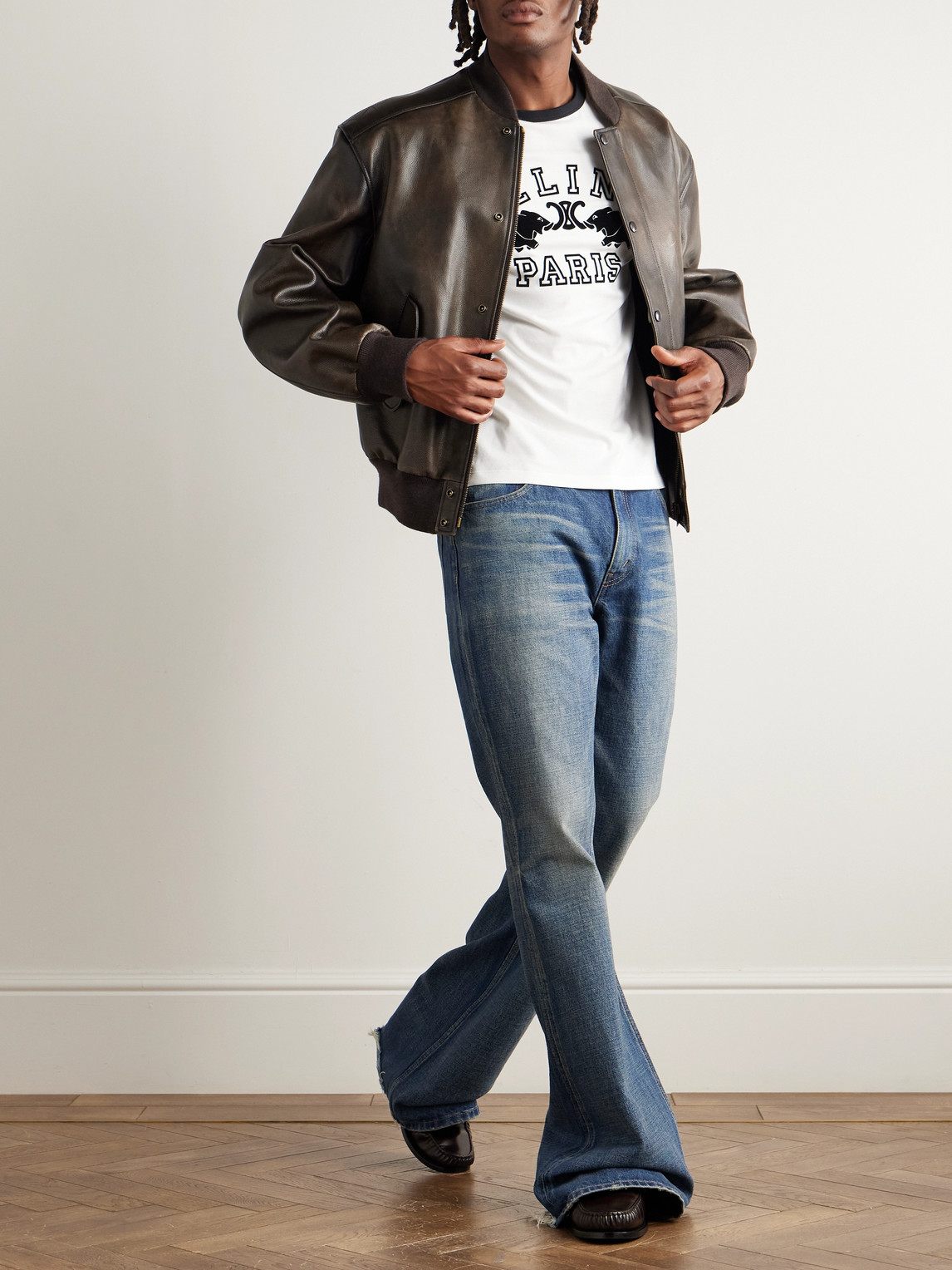 Celine Slim-fit Logo-flocked Cotton-jersey T-shirt In White