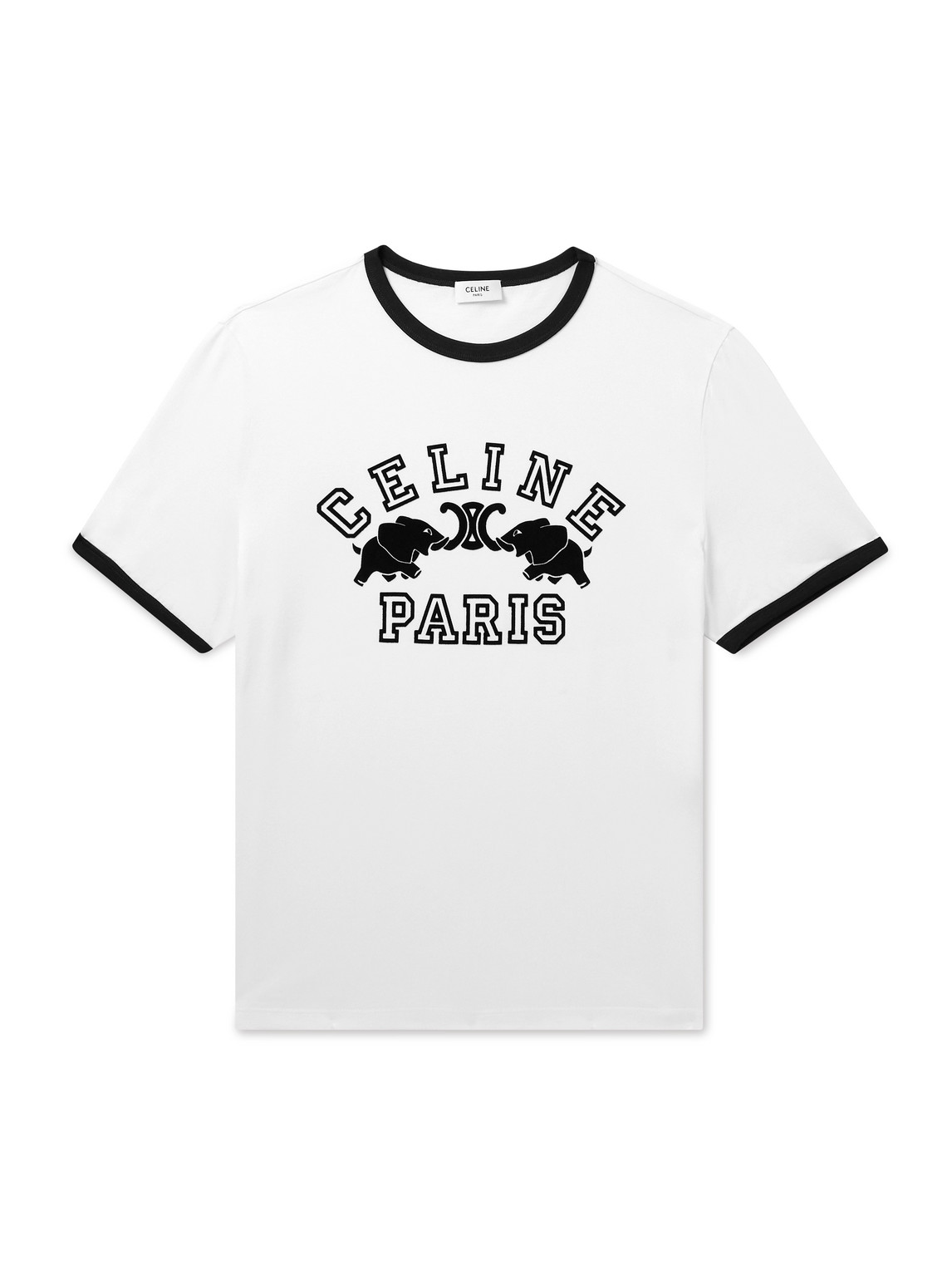 Celine Slim-fit Logo-flocked Cotton-jersey T-shirt In White
