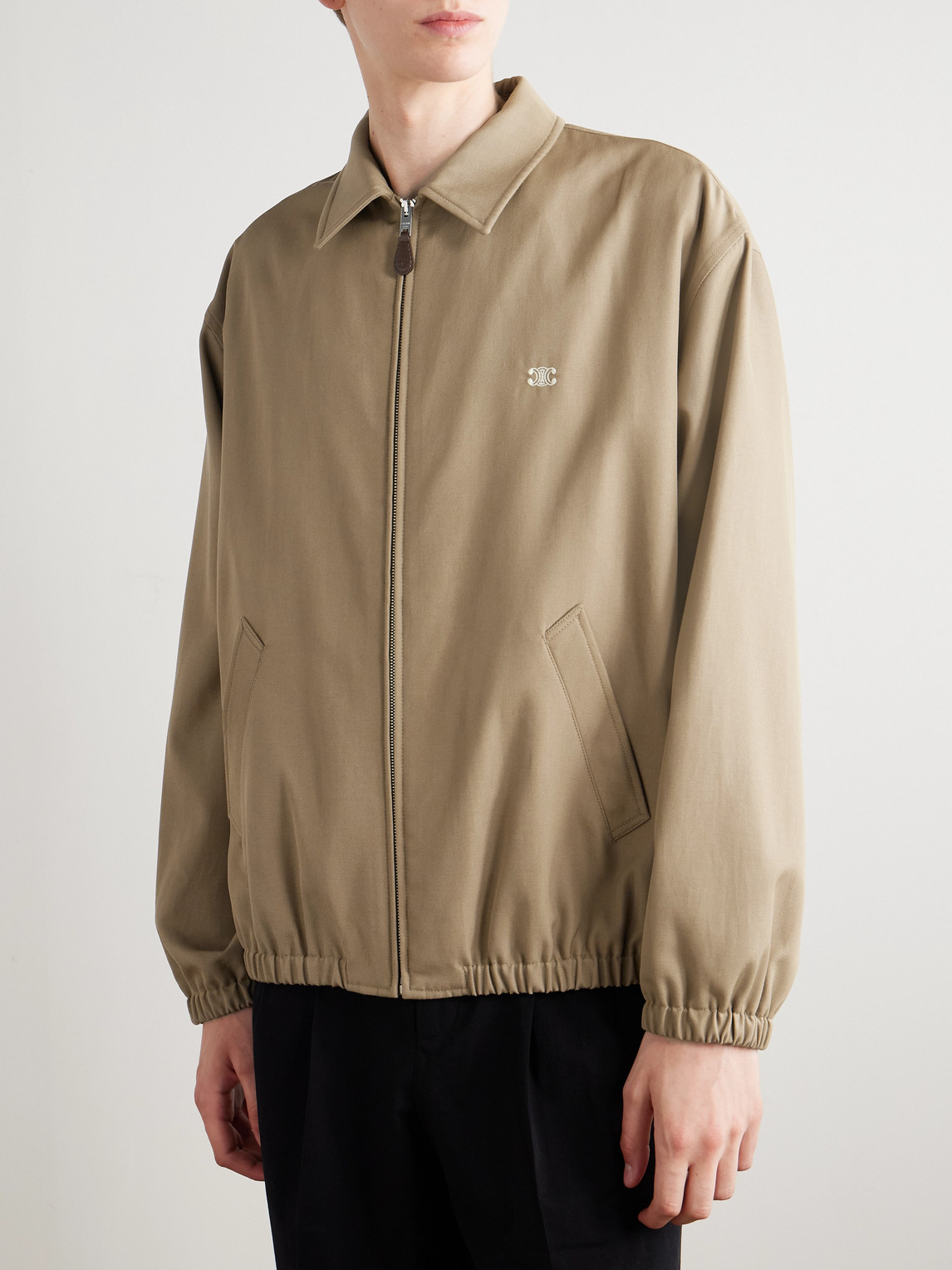 Celine Logo-embroidered Wool And Cotton-blend Gabardine Blouson Jacket In Brown