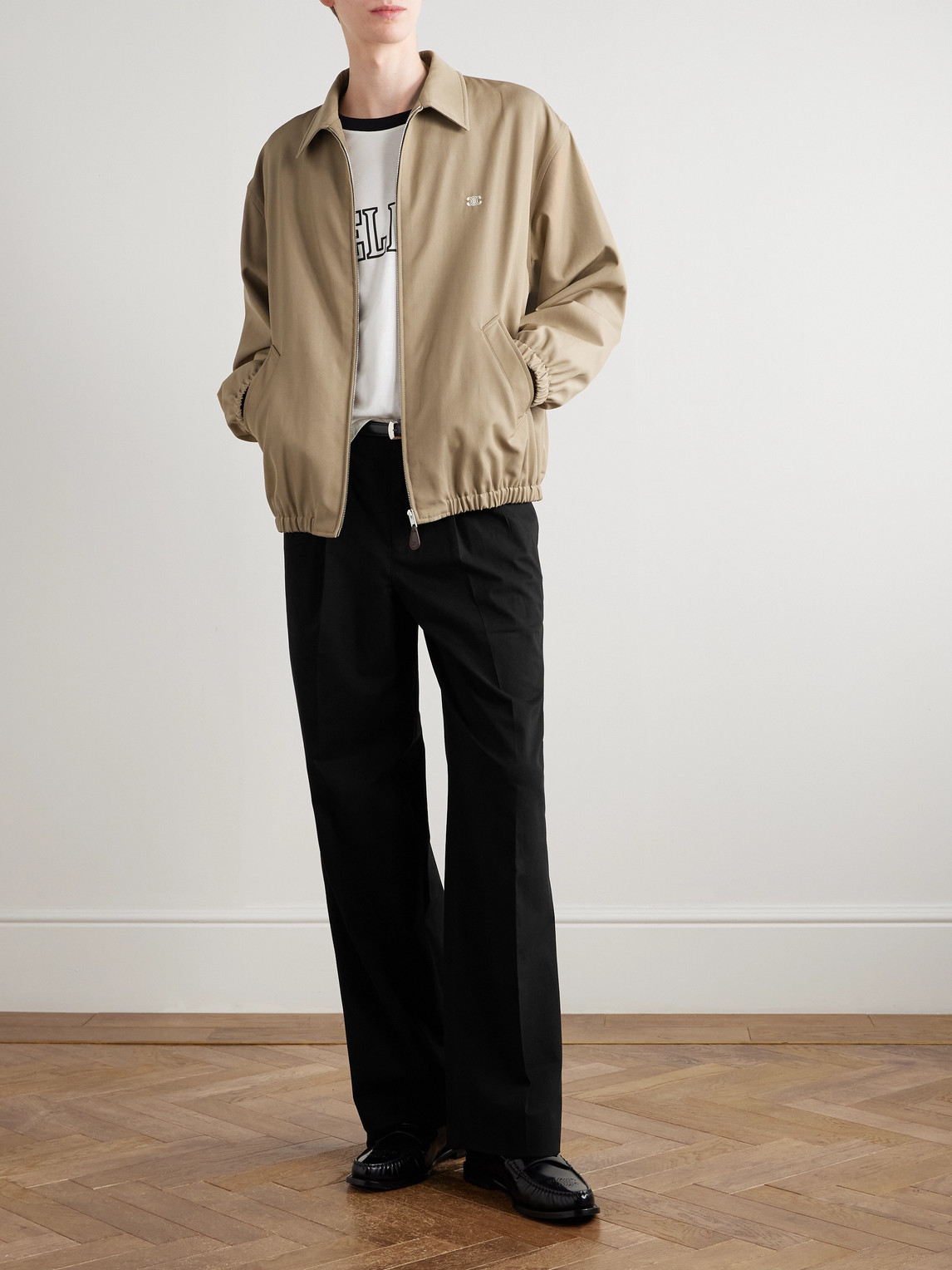 Celine Logo-embroidered Wool And Cotton-blend Gabardine Blouson Jacket In Brown