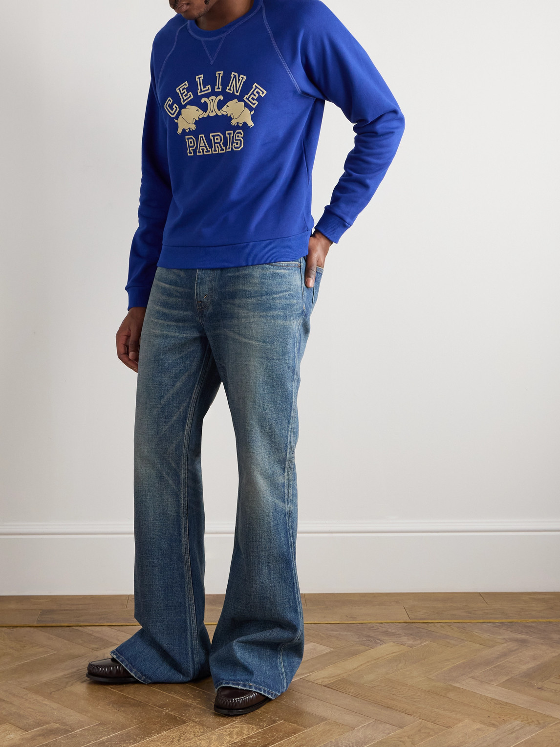 Celine Slim-fit Logo-print Cotton-jersey Sweatshirt In Multi
