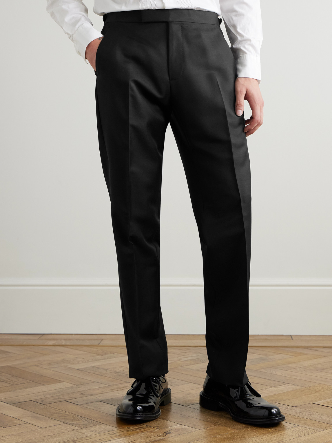 Mr P. - Mike Straight-Leg Wool, Mohair And Silk-Blend Twill Tuxedo Trousers
