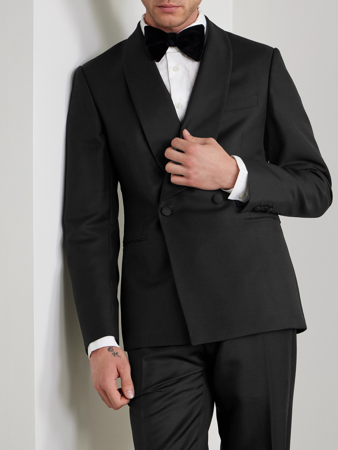  Mr P. - Slim-fit Double-breasted Shawl-collar Wool, Mohair And Silk-blend Tuxedo Jacket - Men - Black - 42 