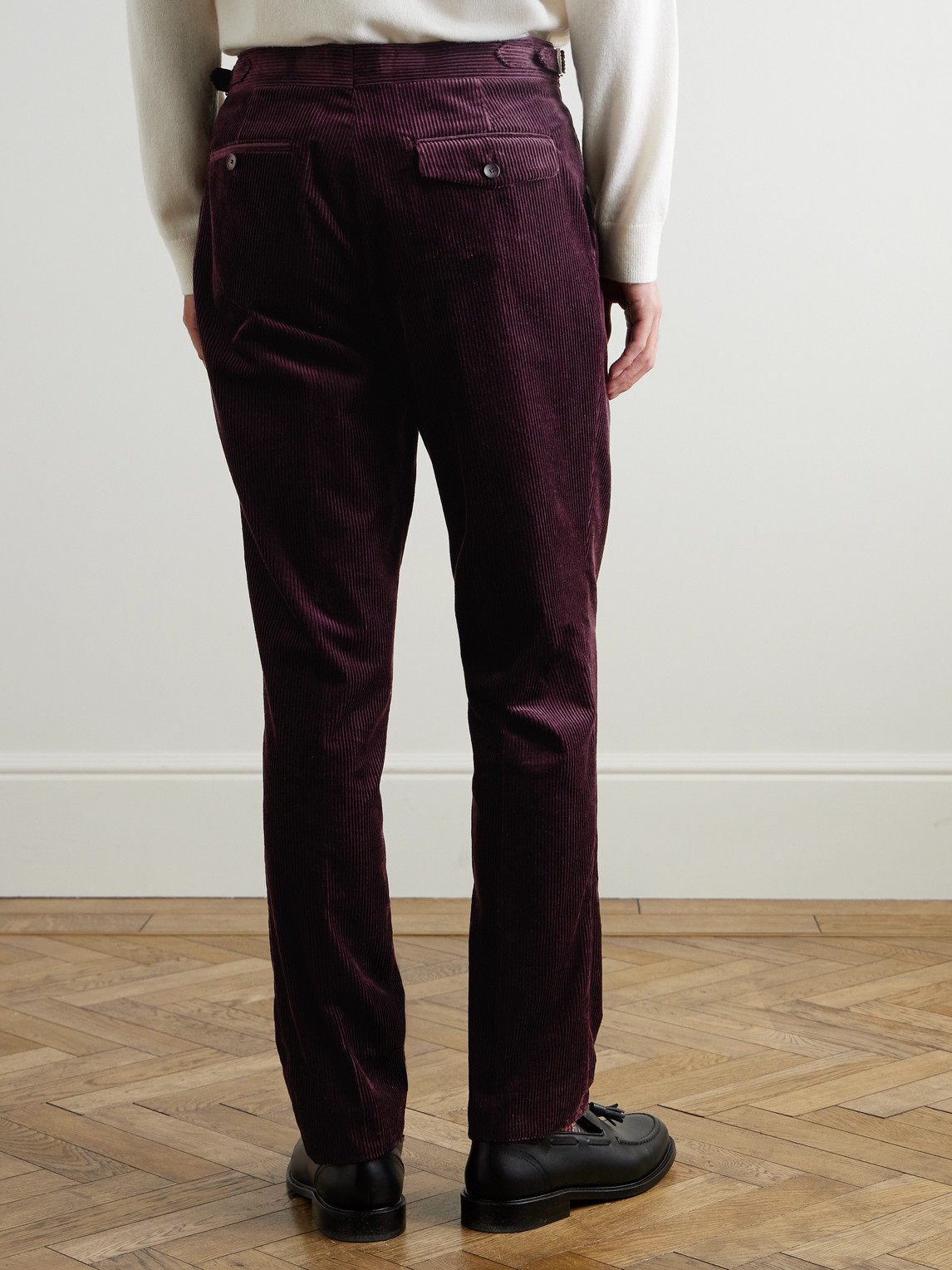  Mr P. - Slim-fit Straight-leg Cotton And Cashmere-blend Corduroy Tuxedo Trousers - Men - Purple - 28 