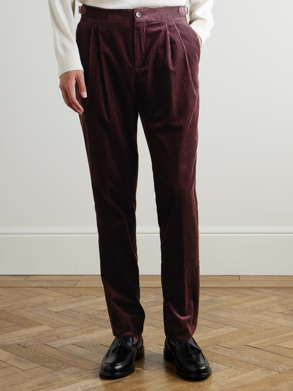  Mr P. - Slim-fit Straight-leg Cotton And Cashmere-blend Corduroy Tuxedo Trousers - Men - Purple - 28 