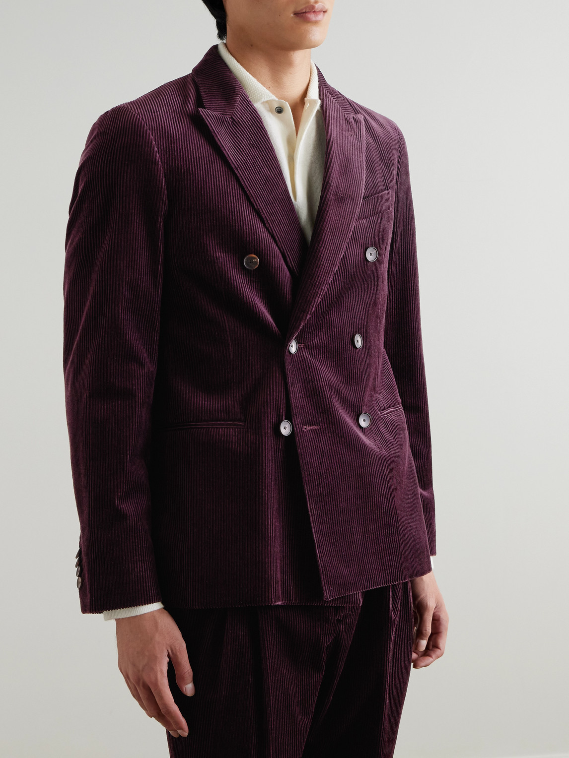  Mr P. - Slim-fit Double-breasted Cotton And Cashmere-blend Corduroy Tuxedo Jacket - Men - Purple - 38 
