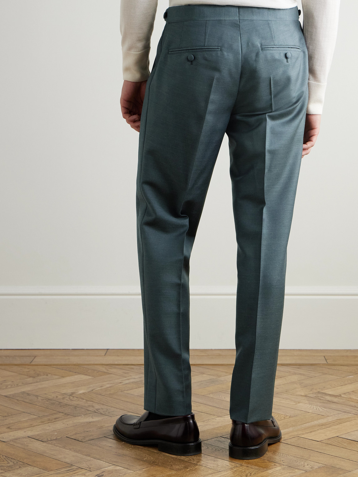 Mr P. - Mike Straight-Leg Wool, Mohair And Silk-Blend Twill Tuxedo Trousers