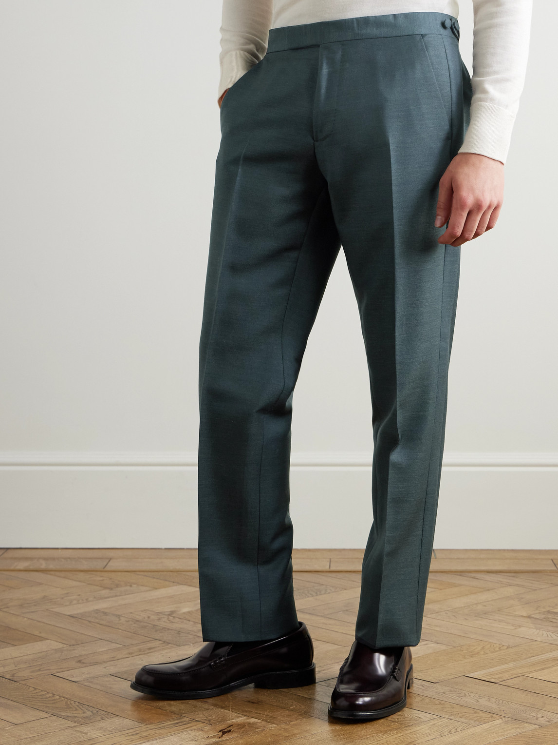 Mr P. - Mike Straight-Leg Wool, Mohair And Silk-Blend Twill Tuxedo Trousers