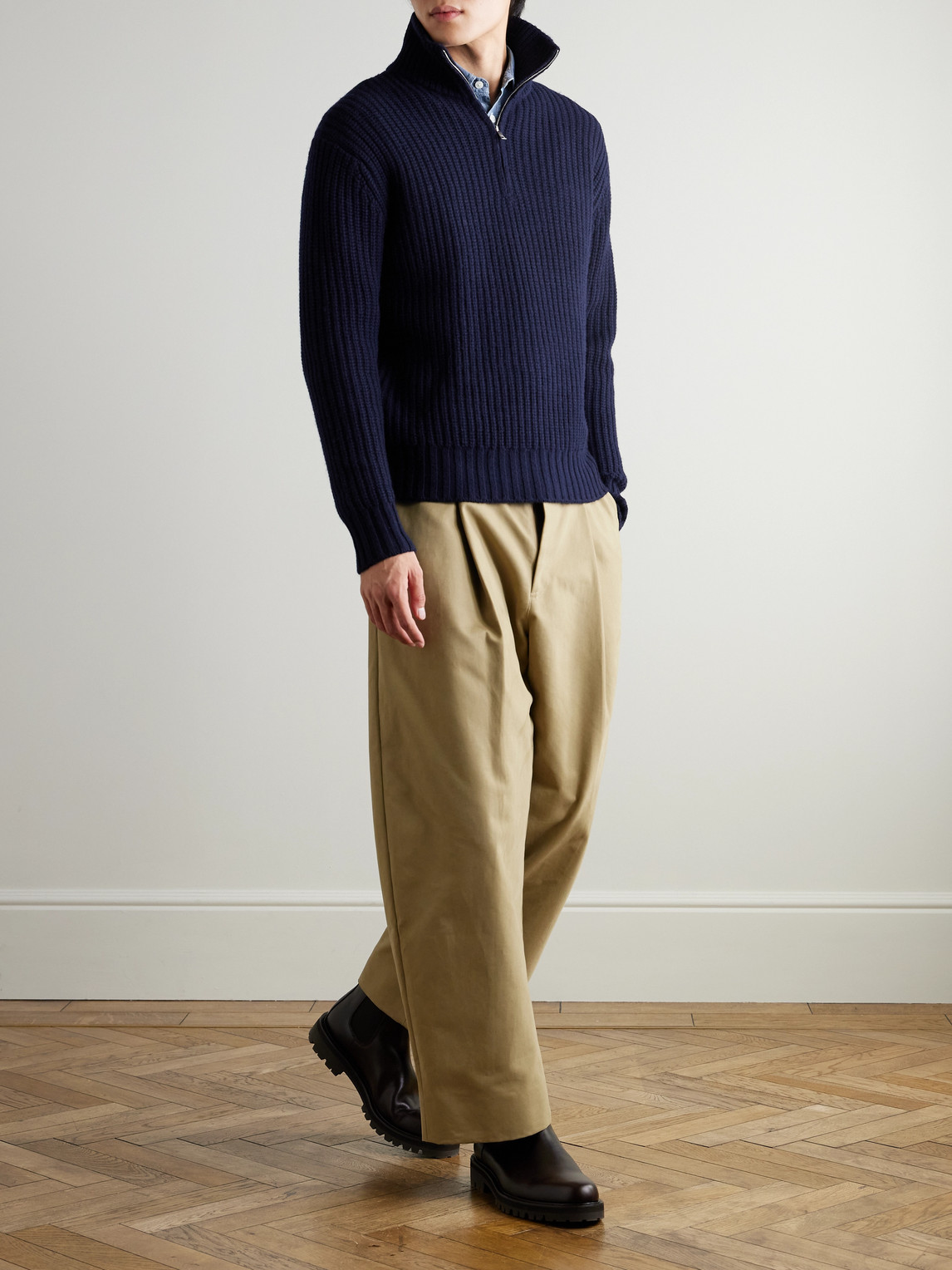 Mr P. - Ribbed Wool And Cashmere-Blend Half-Zip Sweater