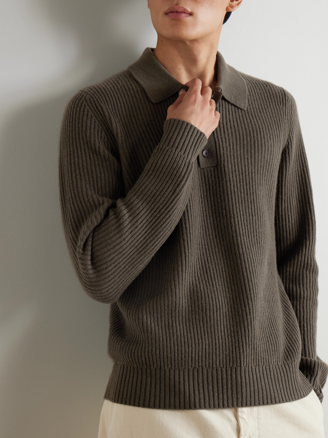  Mr P. - Ribbed Cashmere Polo Shirt - Men - Green - Xs 