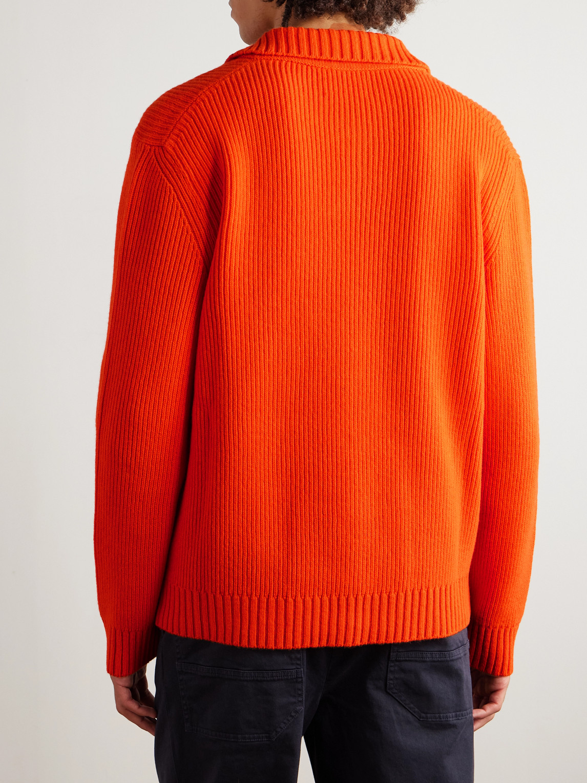  Mr P. - Ribbed Merino Wool Polo Shirt - Men - Orange - S 