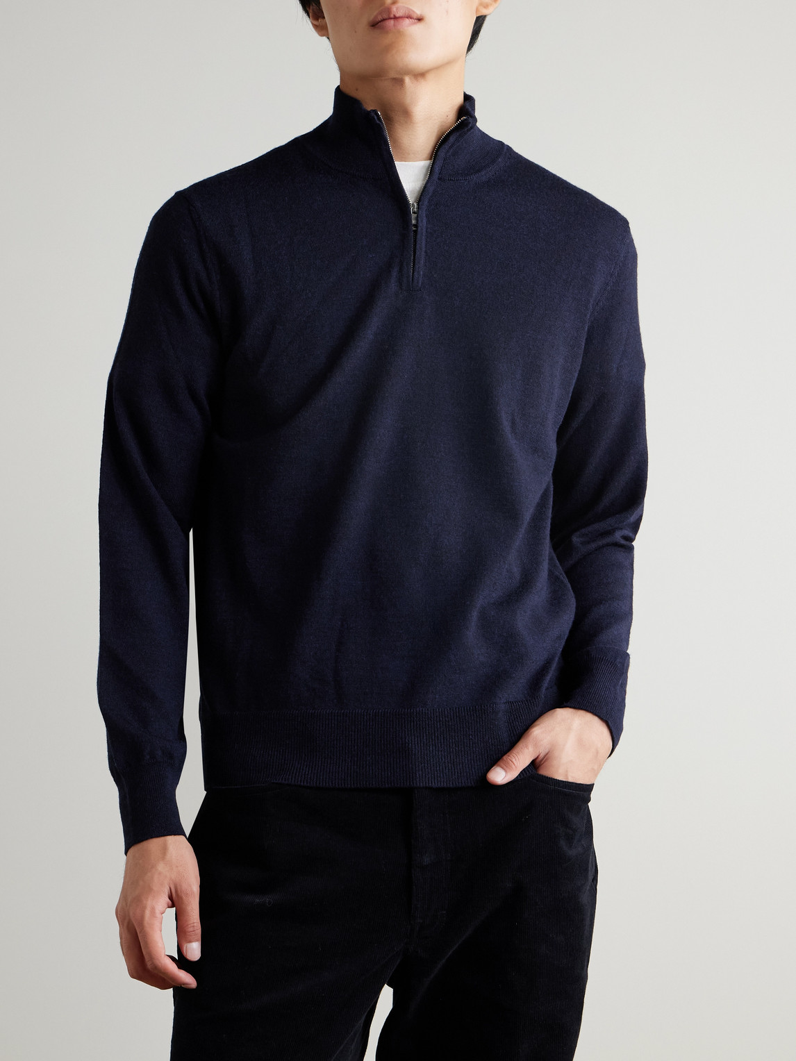  Mr P. - Merino Wool Half-zip Sweater - Men - Blue - Xs 