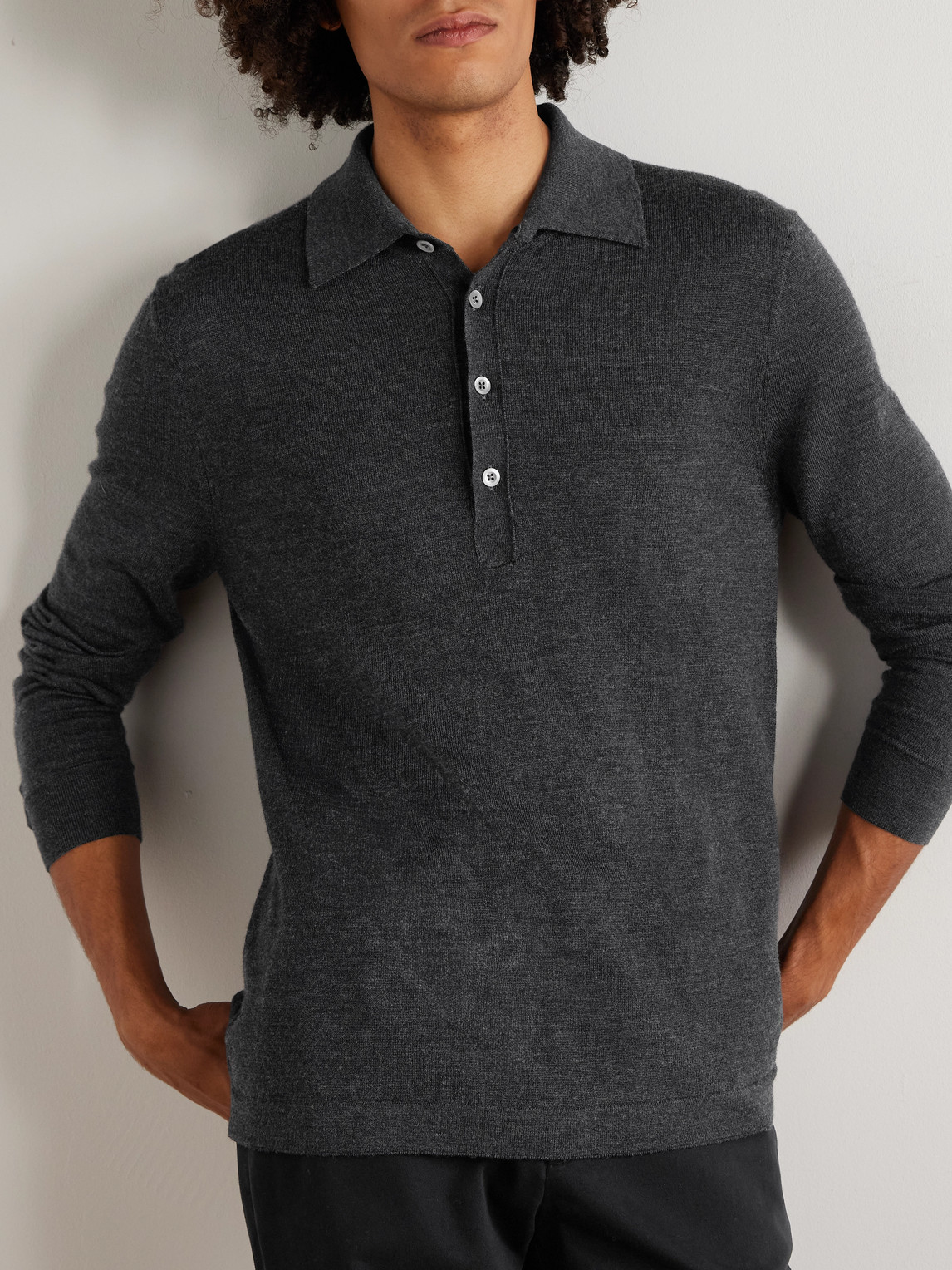 Mr P. - Merino Wool Polo Shirt - Men - Gray - Xs 