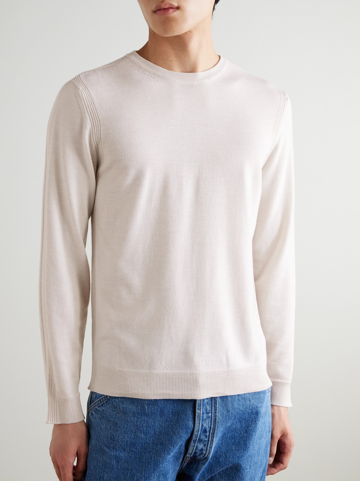  Mr P. - Rib-detailed Merino Wool Sweater - Men - Neutrals - S 