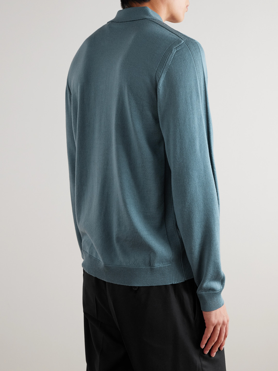  Mr P. - Merino Wool Polo Shirt - Men - Blue - Xs 
