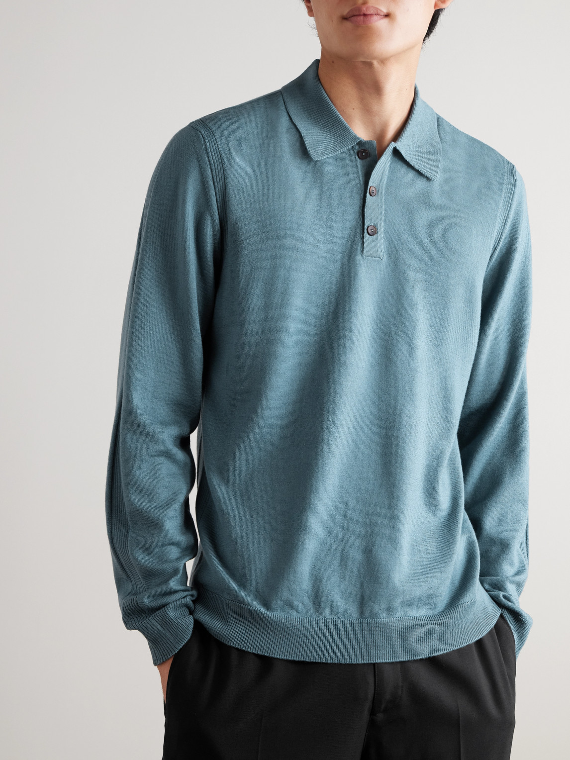  Mr P. - Merino Wool Polo Shirt - Men - Blue - Xs 