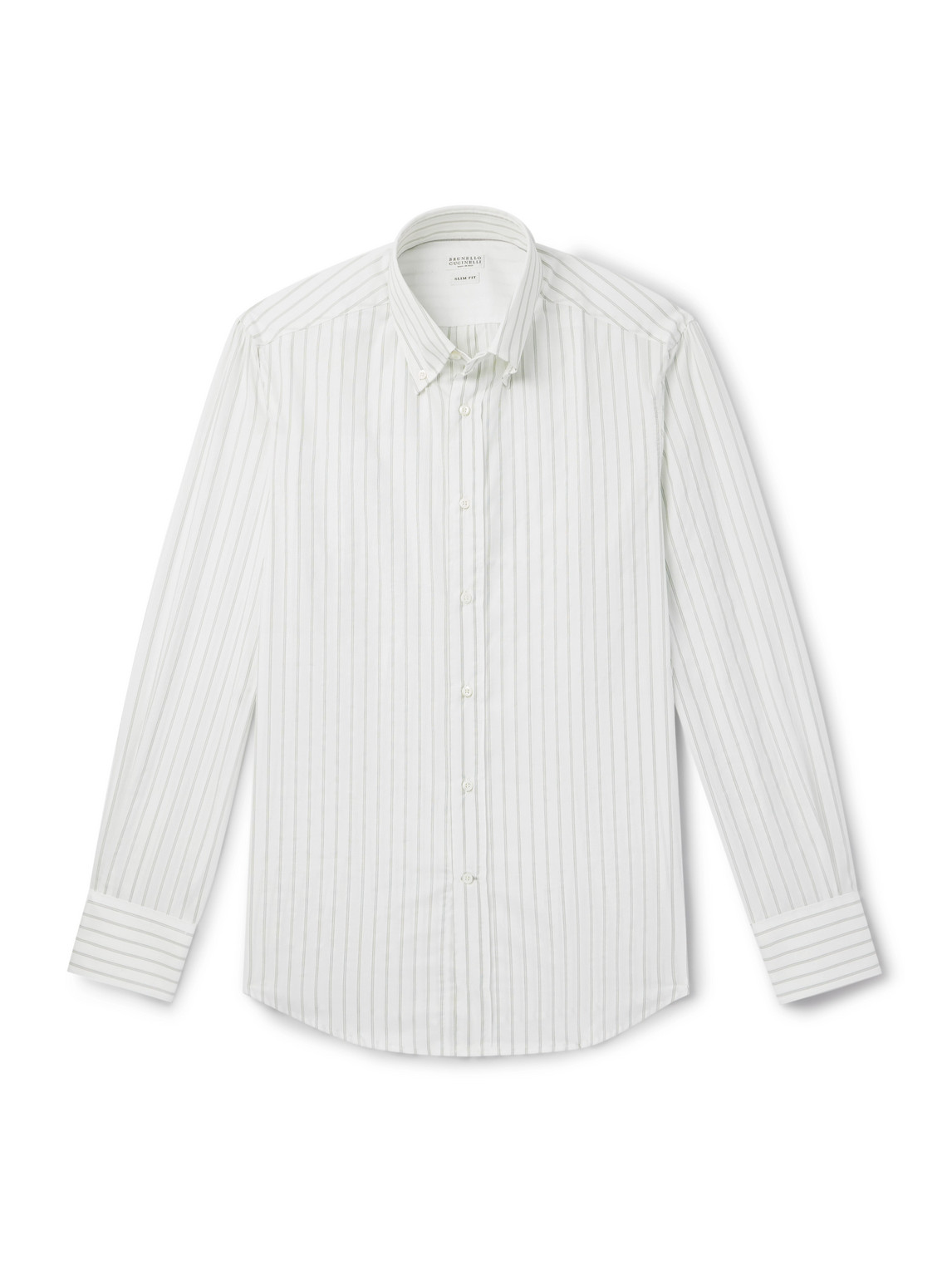 Brunello Cucinelli Button-down Collar Striped Cotton Shirt In White